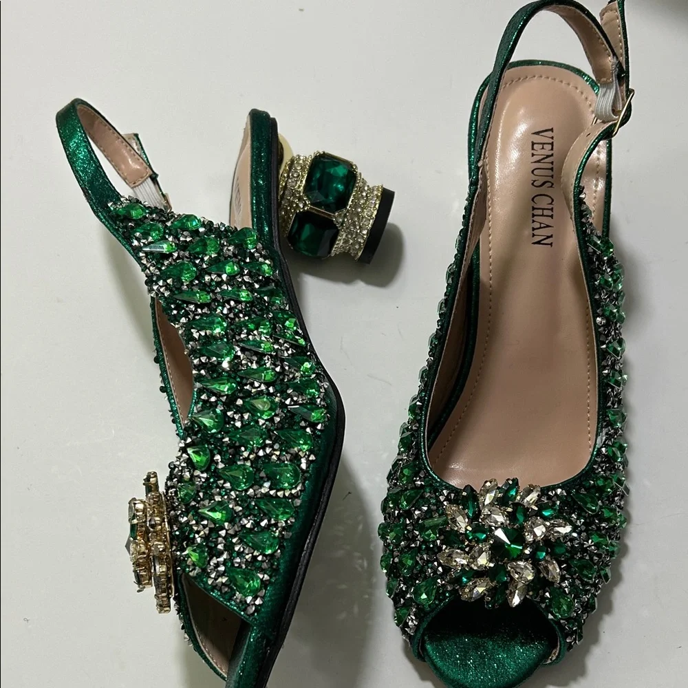 Green Embellished Women's Heels - Picture 16 of 17
